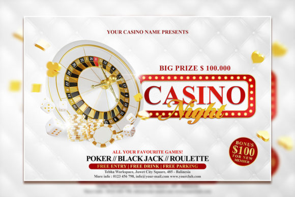 White Gold Casino Night Poster Template: Design Your Event